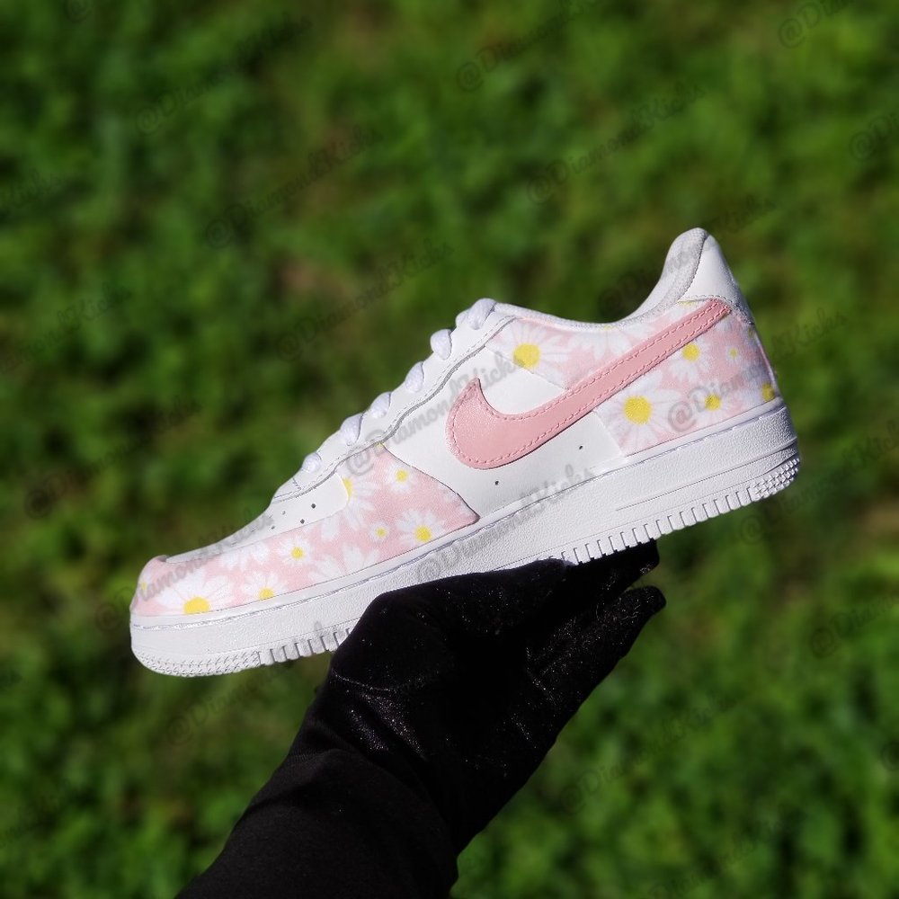 Custom Nike Air Force 1 White Sunflower Floral Pink